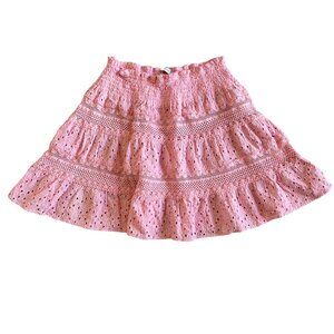 Ramy Brook Womens Sz Small Pink Tiered Eyelet Ruffle Mini Skirt 100% Cotton